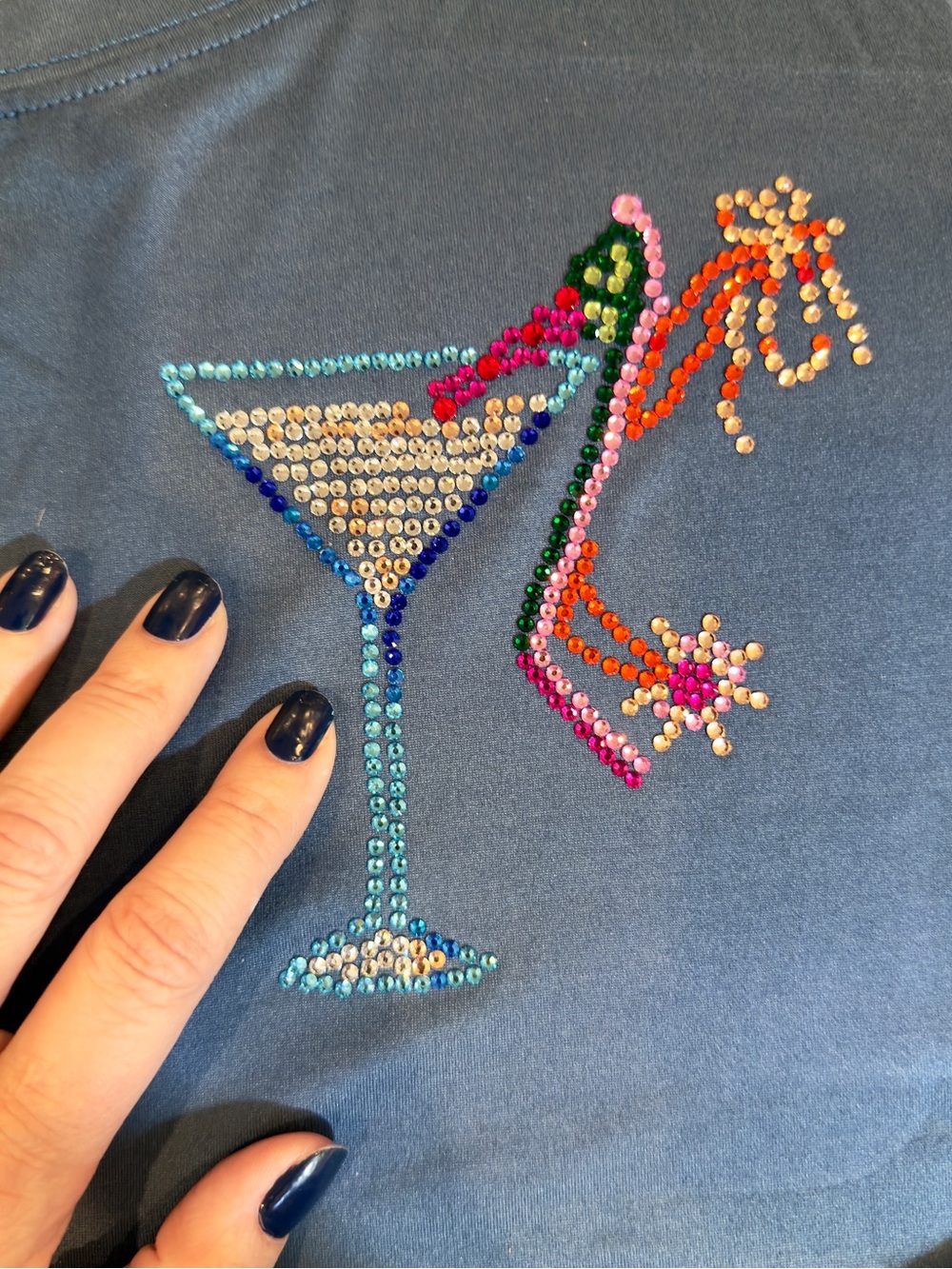 Rhinestone Martini Glass Tee Shirt. Back cutouts. Handmade Couture. By JRock